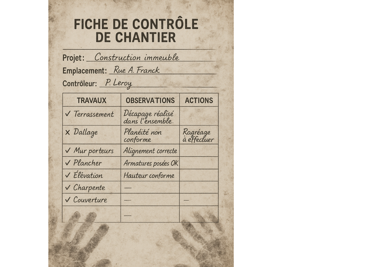 Fiche de controle chantier